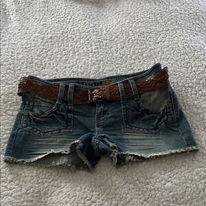 Mudd Denim Cutoff Shorts with Brown Braided Belt